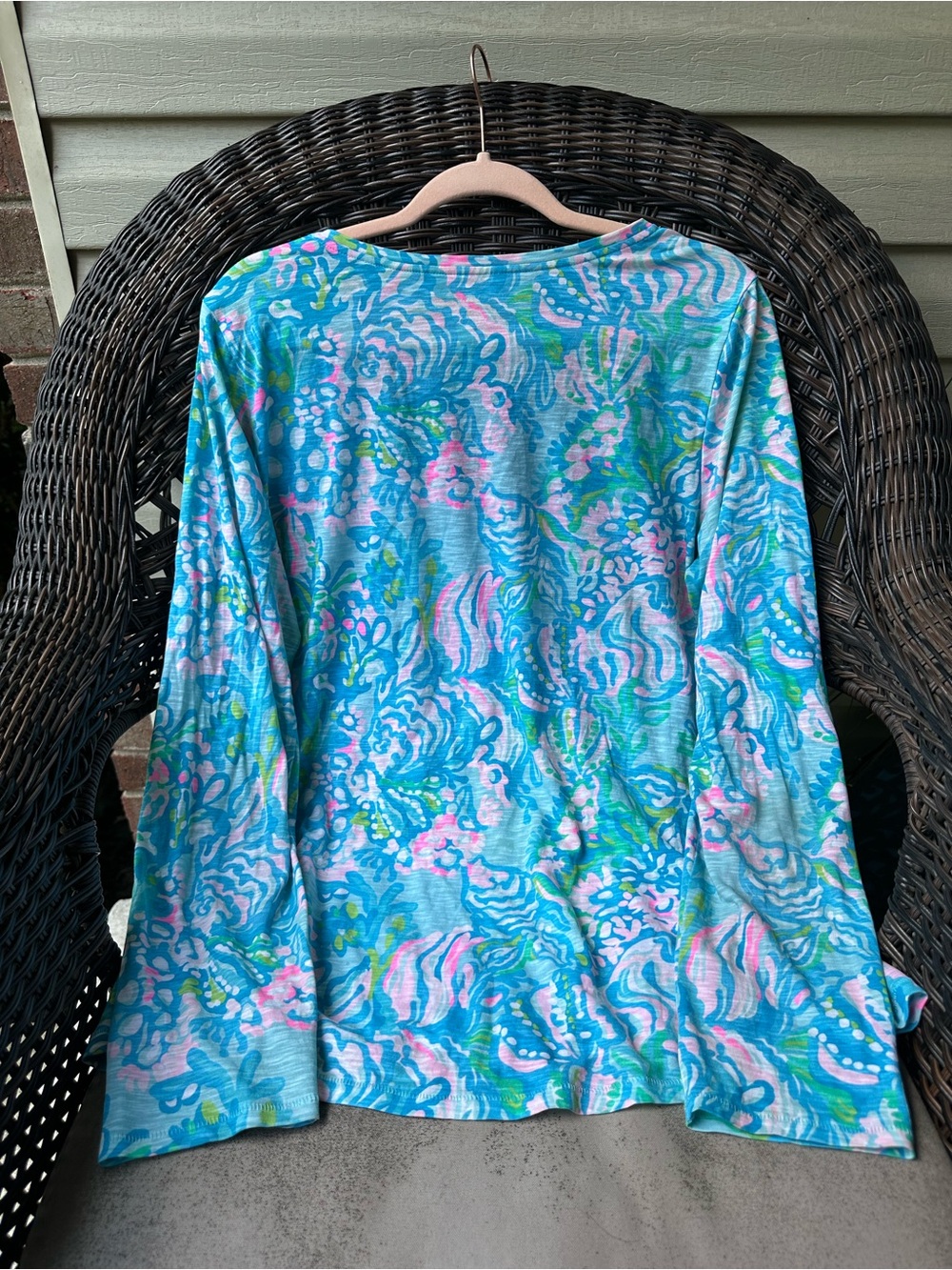 Lilly Pulitzer Etta Long Sleeve Top Blue Ibiza Aqua La Vista L - Picture 13 of 13